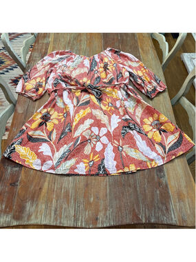 Elizabeth and James Marika Red Floral Dress XL Tie Waist